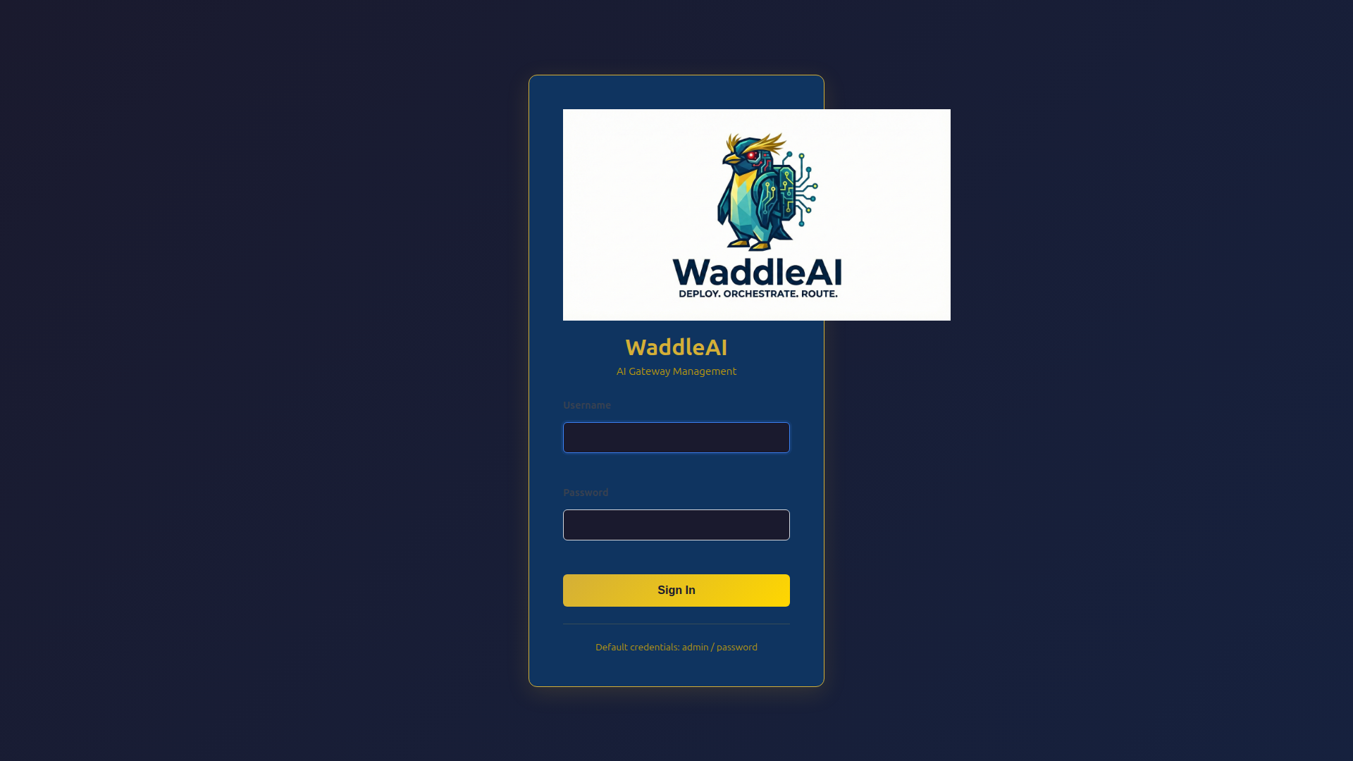 WaddleAI WebUI sign-in screen